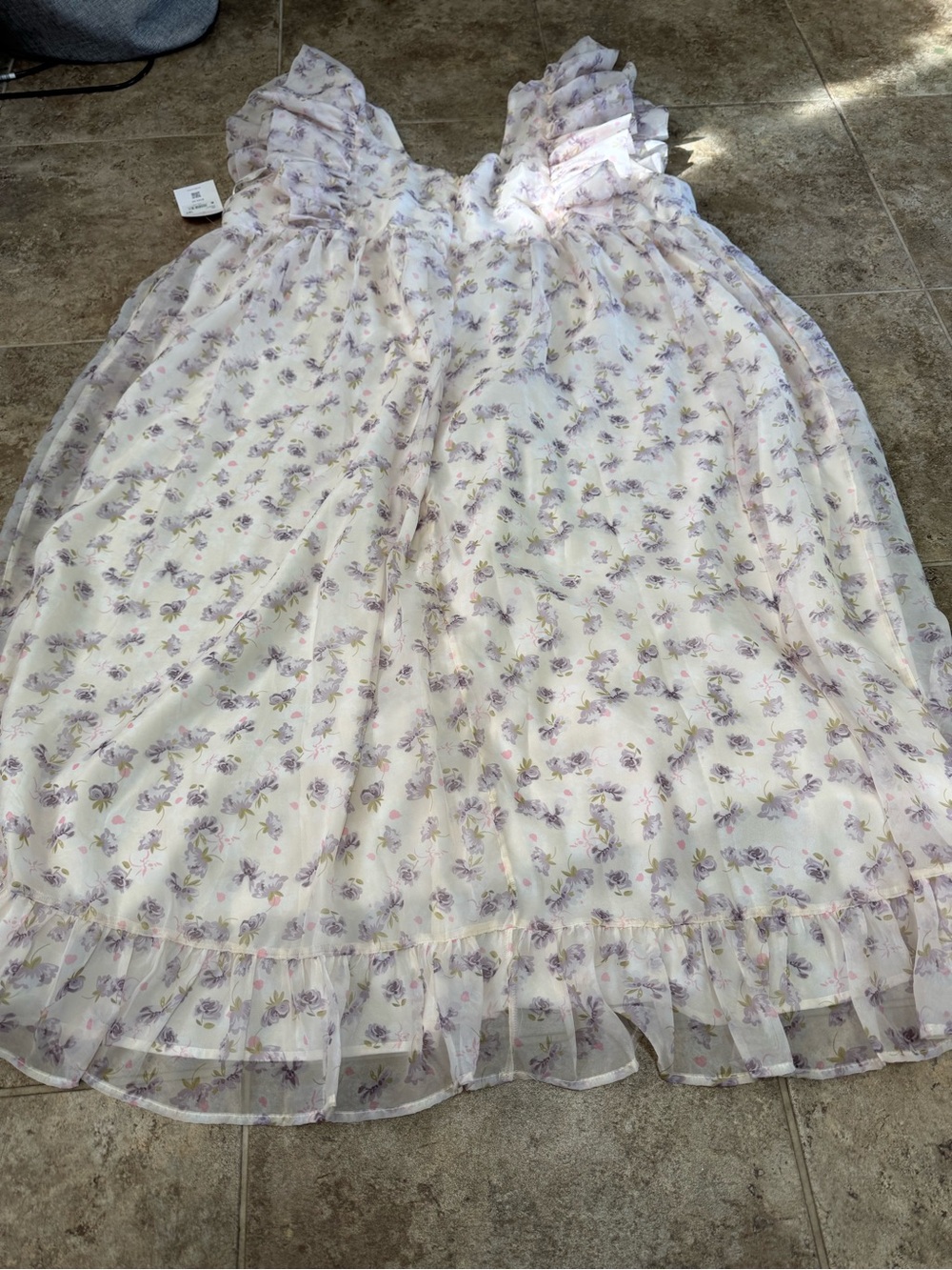 K NWT Brand New Women's ARULA Floral Ruffled Maxi Dress in Cream and Lavender - Picture 7 of 7